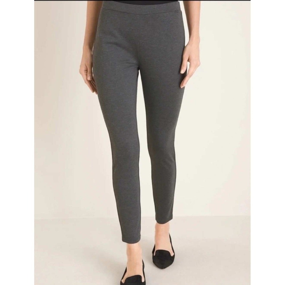 Chicos Womens Ponte Ankle Leggings Size 12/14 Charcoal Gray Pull On Slim Fit